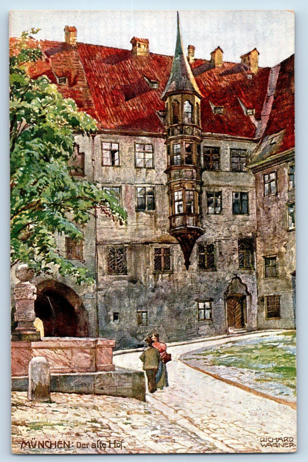 Munich Germany Postcard The Old Court Two People Talking on Road c1910