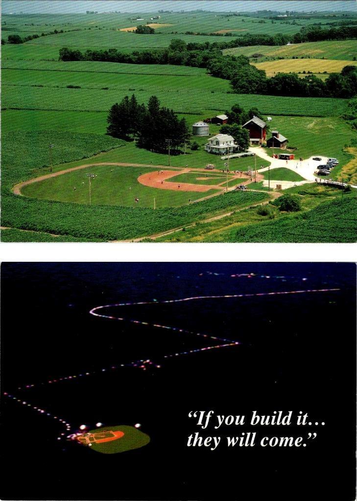 2~4X6 Postcards Dyersville, IA Iowa FIELD OF DREAMS Baseball Movie Site & Night