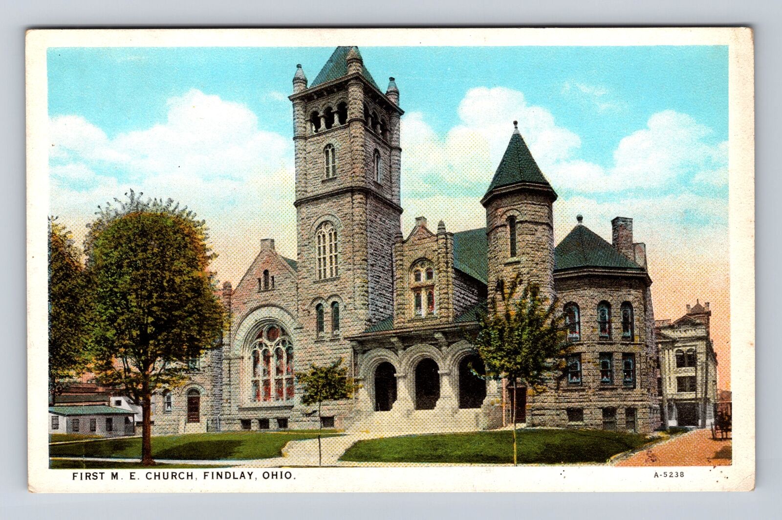 Findlay OH-Ohio, First M.E. Church, Antique Vintage Souvenir Postcard