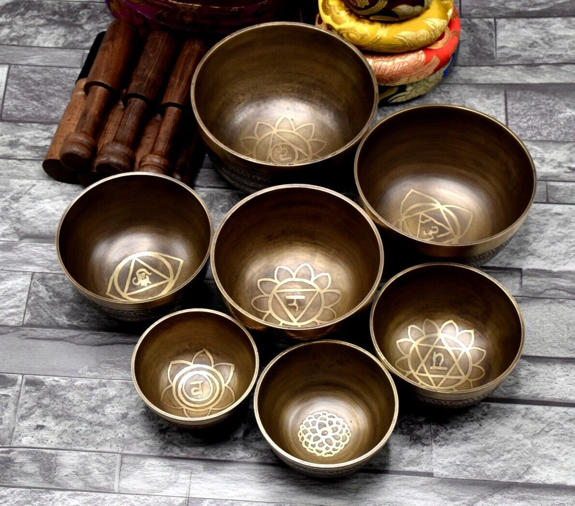 Natural Singing Bowl Set of 7-Tibetan Singing Bowl Set-Chakras Healing Set of 7