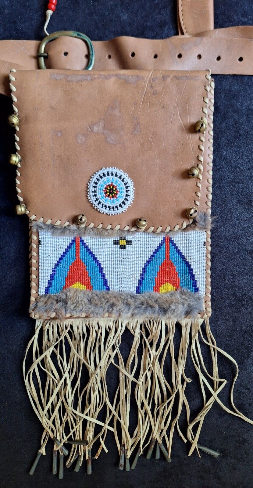 Vintage Native American Leather Beaded Medicine Bag Tobacco Pouch 
