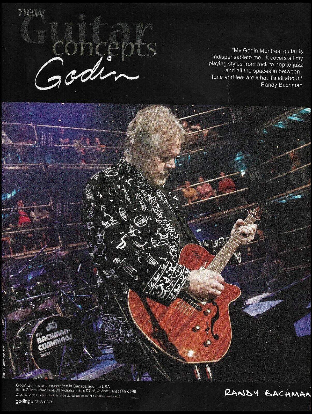 Randy Bachman (BTO) Godin Montreal guitar 2006 advertisement 8 x 11 ad print