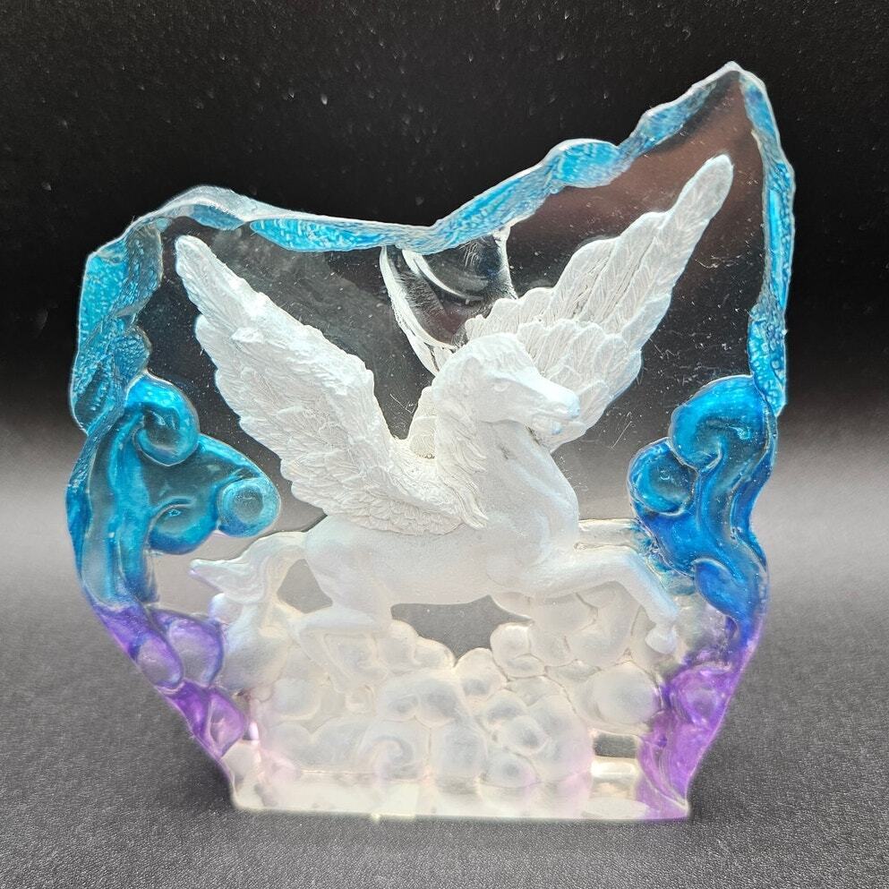 RARE Vintage Unicorn Acrylic Paperweight Figurine Crystal Colorful Pegasus