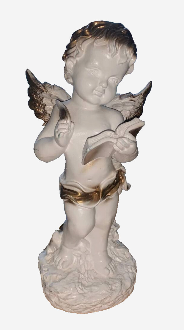 1960 Statuette of Guardian Child\'s Angel Plaster Figurine Vintage Sculpture RARE