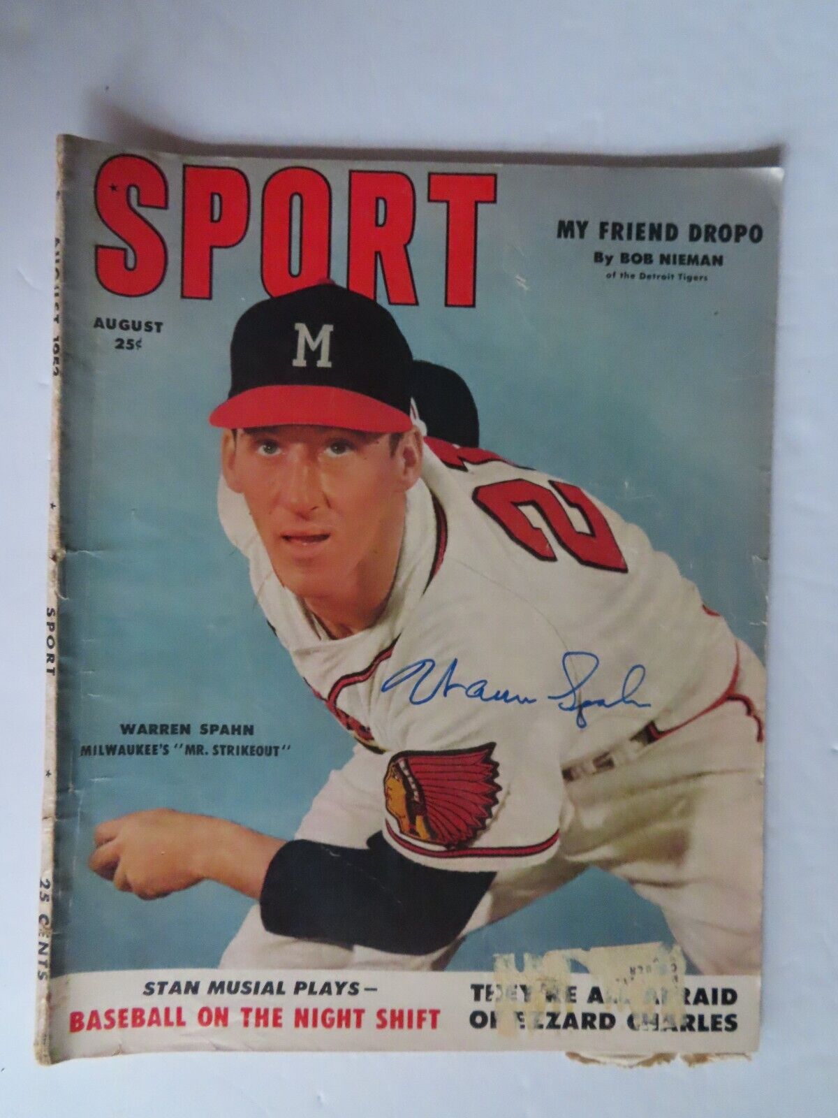 Signed Autographed August 1953 Sport Magazine - Warren Spahn Milwaukee Braves