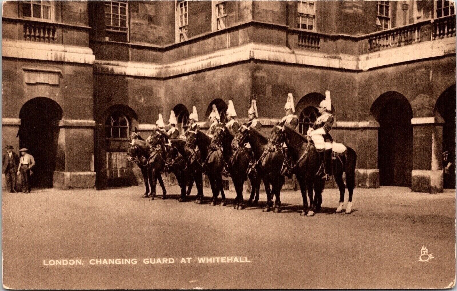 Whitehall London England Sepia Changing Guards Ceremony Horses DB Postcard