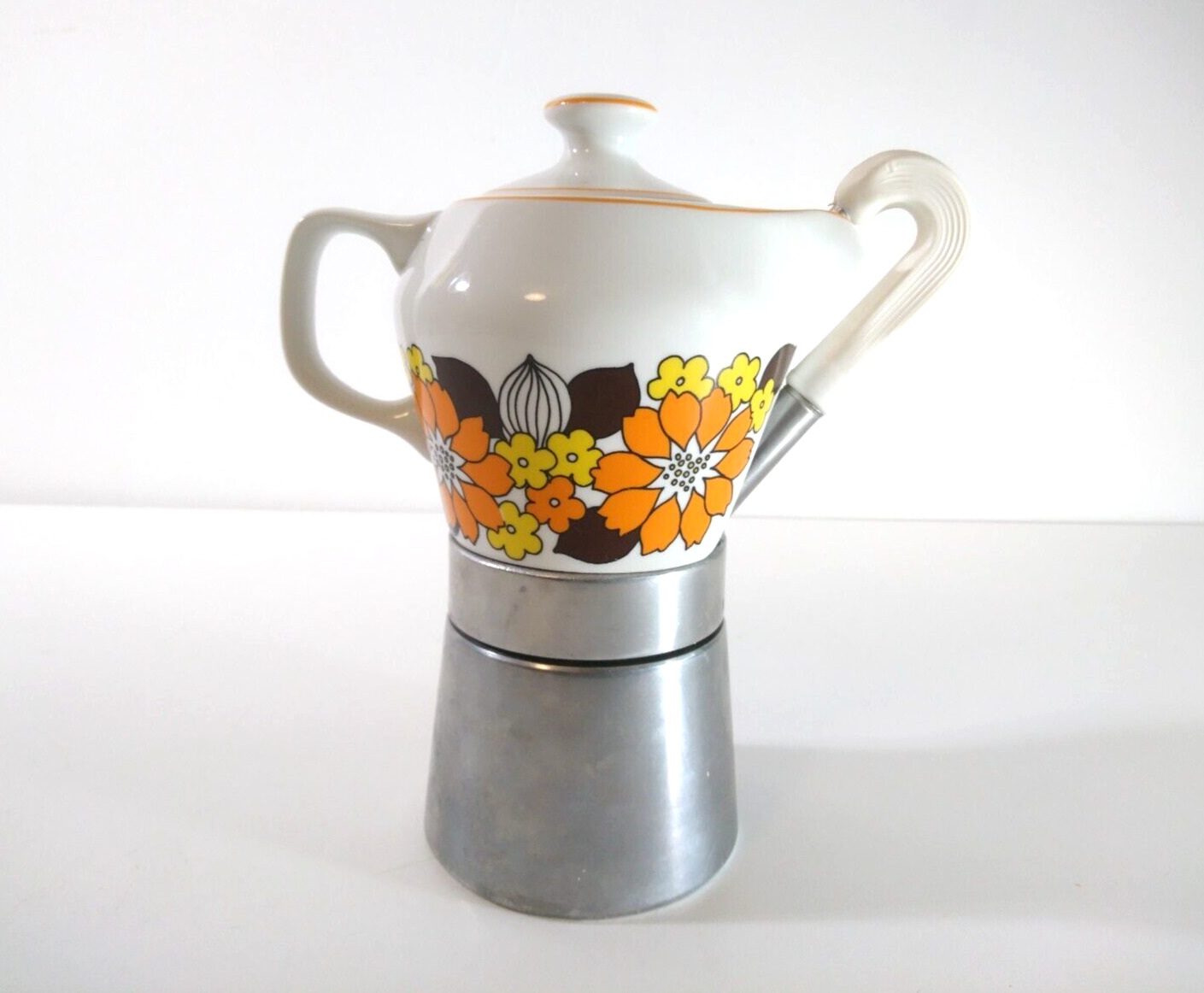 Vintage Stovetop Espresso Coffee Maker Moka Pot With Porcelain Jug 1970s