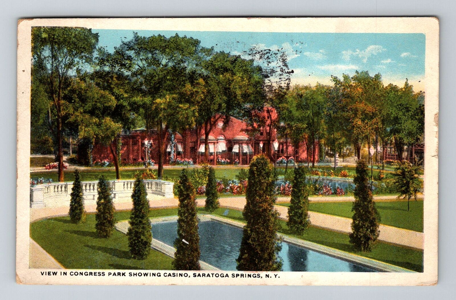 Saratoga Springs NY-New York, View in Congress Park, c1921 Vintage Postcard