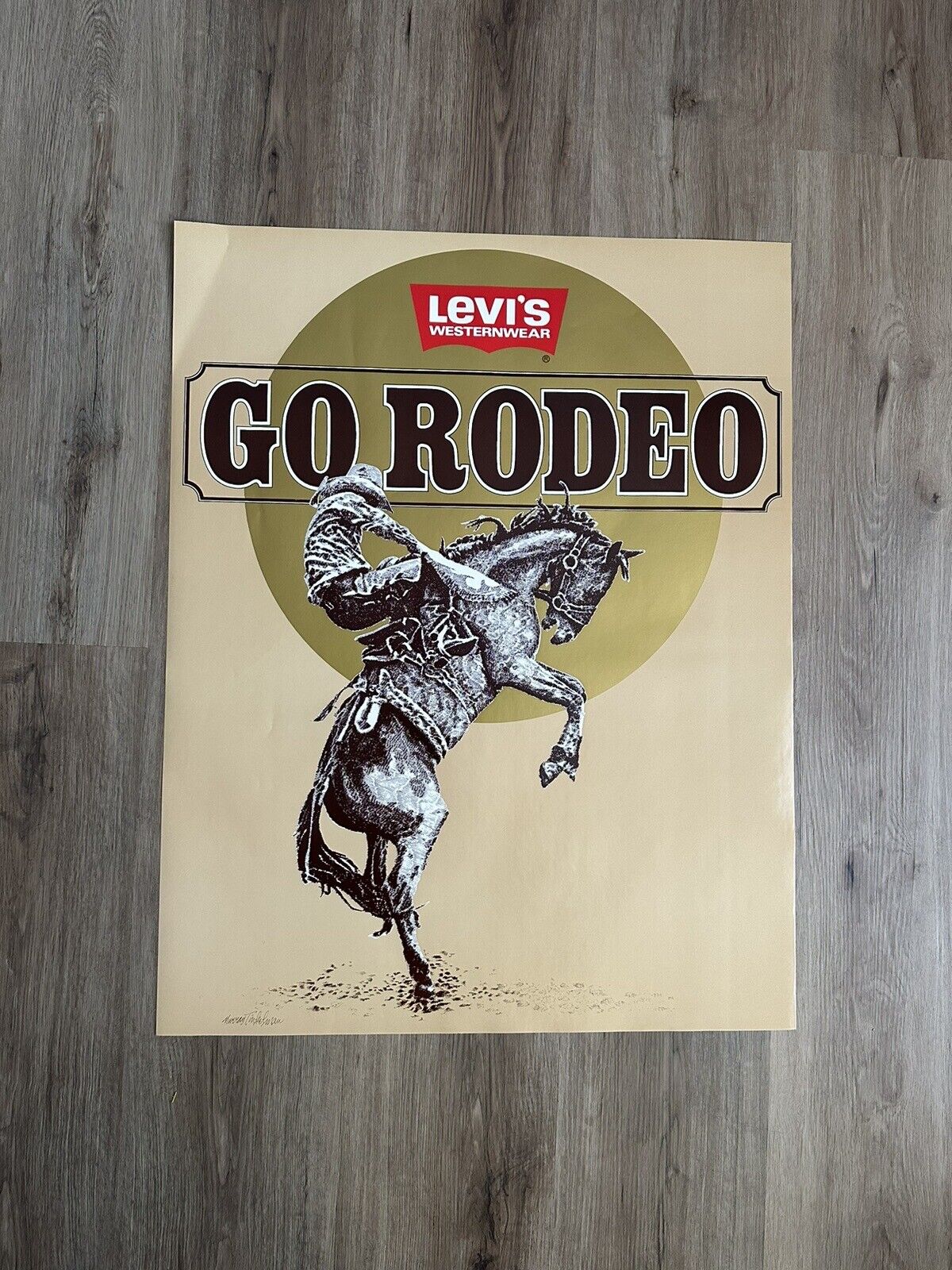Vintage 1983 Levi’s Western Wear Go Rodeo Cowboy Advertising Poster 21x27