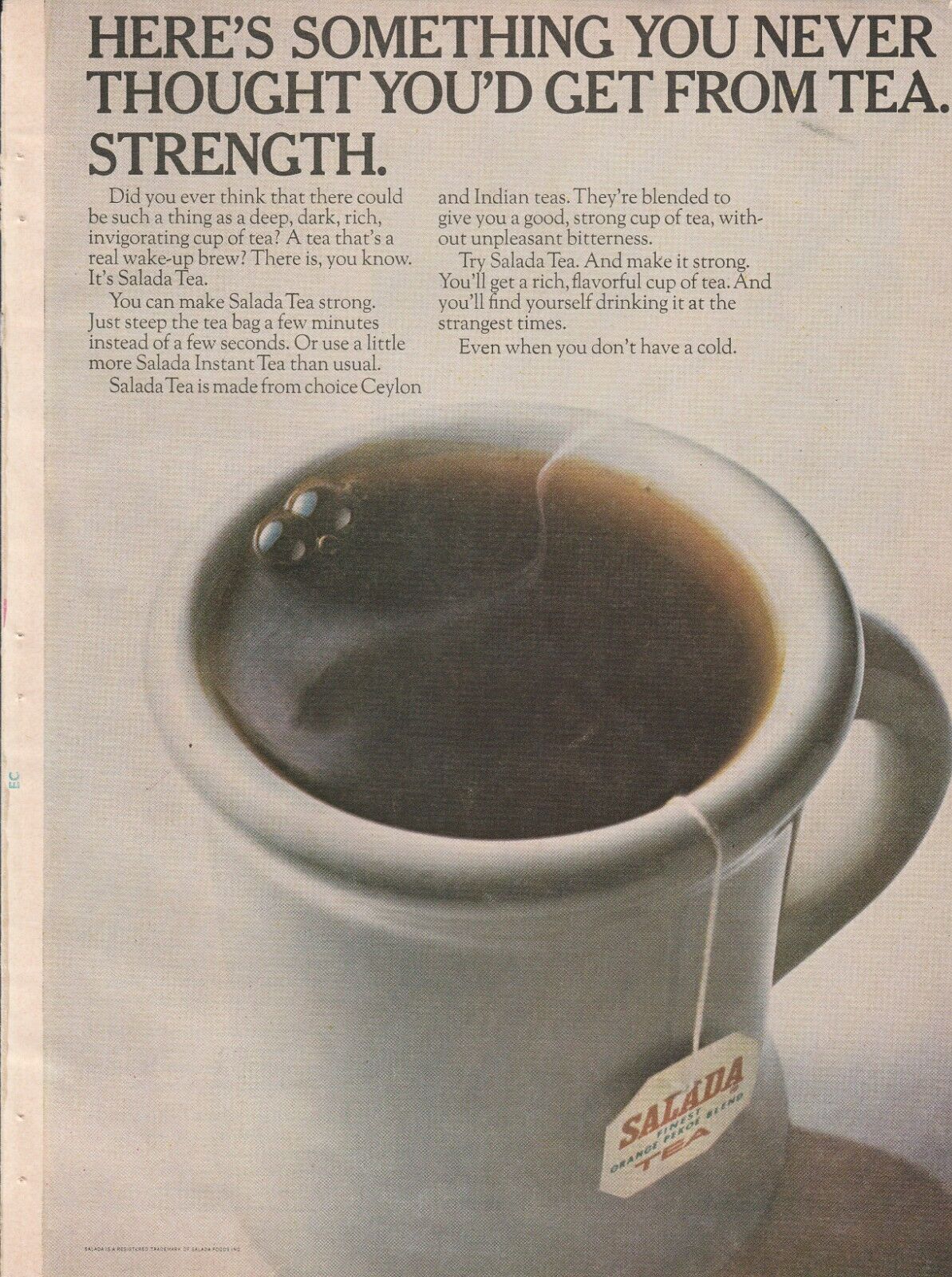 1964 Salada Tea Vintage Print Ad Made from Deep Dark Rich Ceylon & Indian Blends