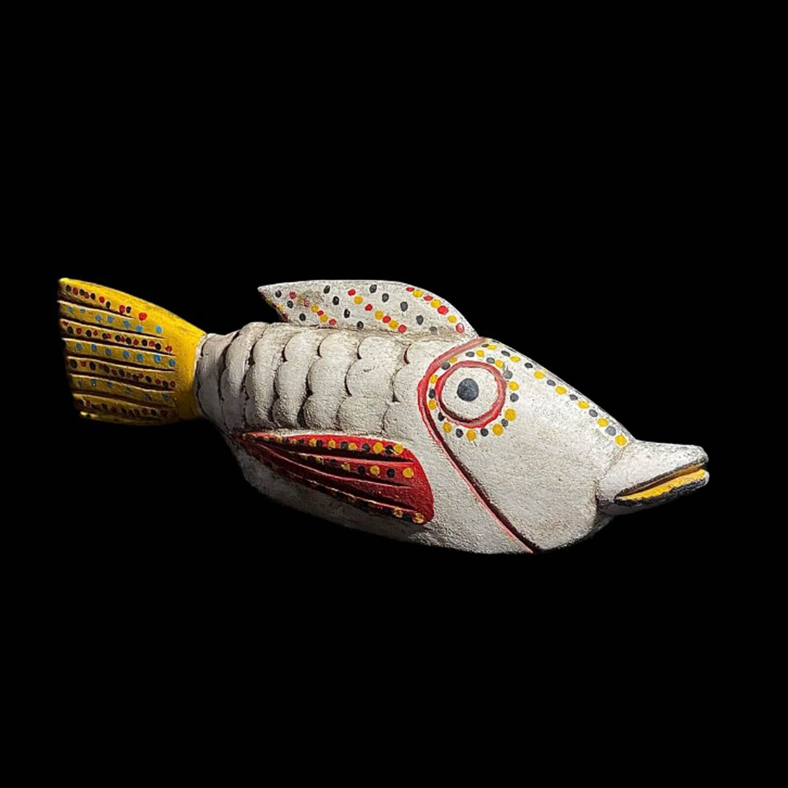 African Bozo Fish puppet Statue Wood Handmade Primitive Collectibles Figure-7003