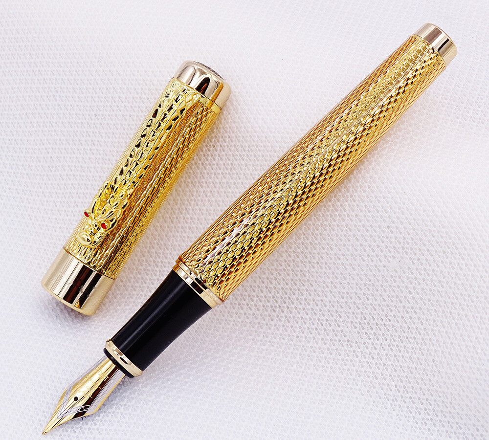 Jinhao Luxury Golden Dragon Red Crystal Eyes Fountain Pen , Classic Writing Pen