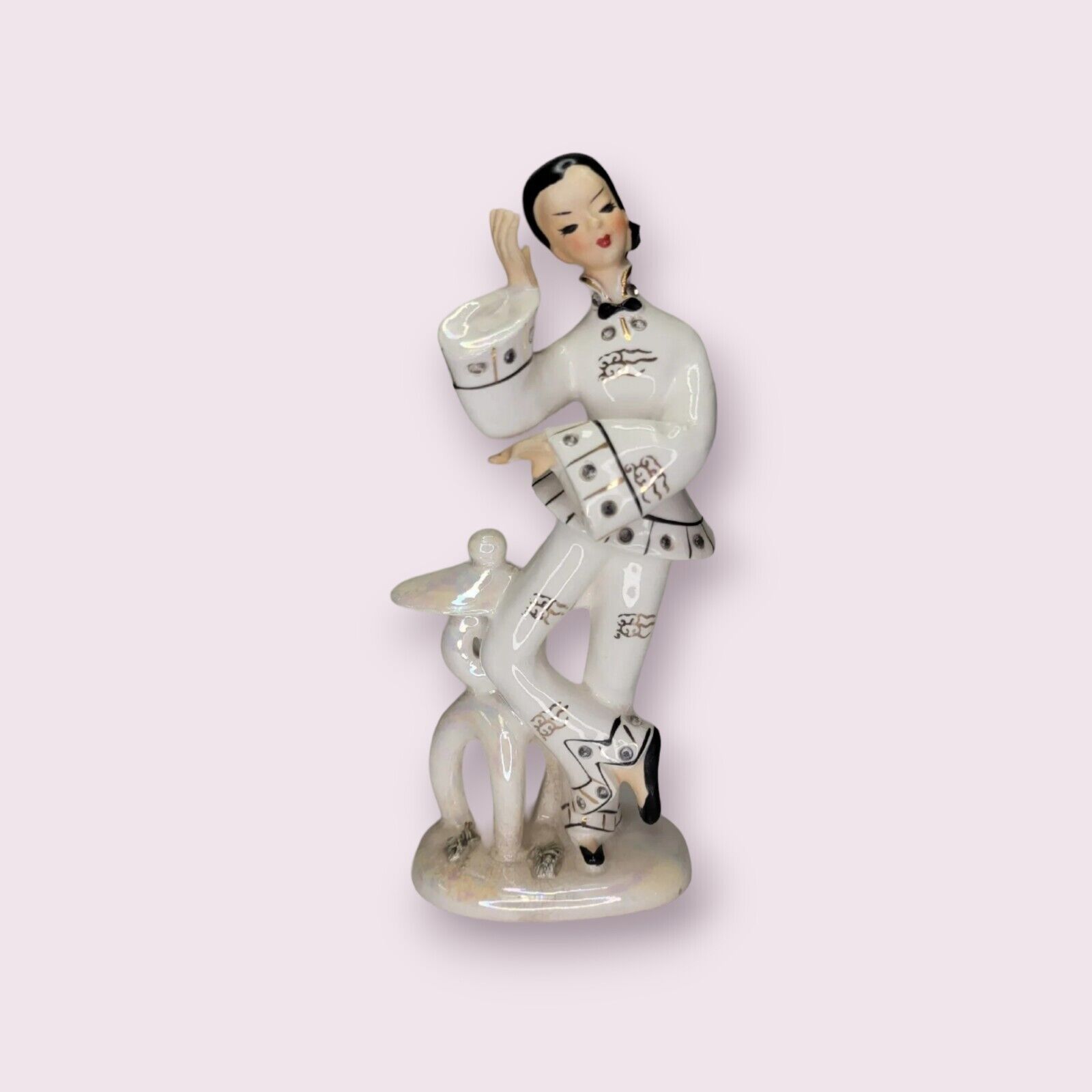 Vintage Lefton Geisha Figurine Oriental Asian Dancing Rhinestone Sticker 8.5