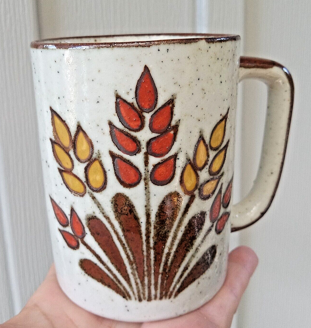 Otagiri Style Coffee Mug Stoneware Hand Painted Flowers Vintage