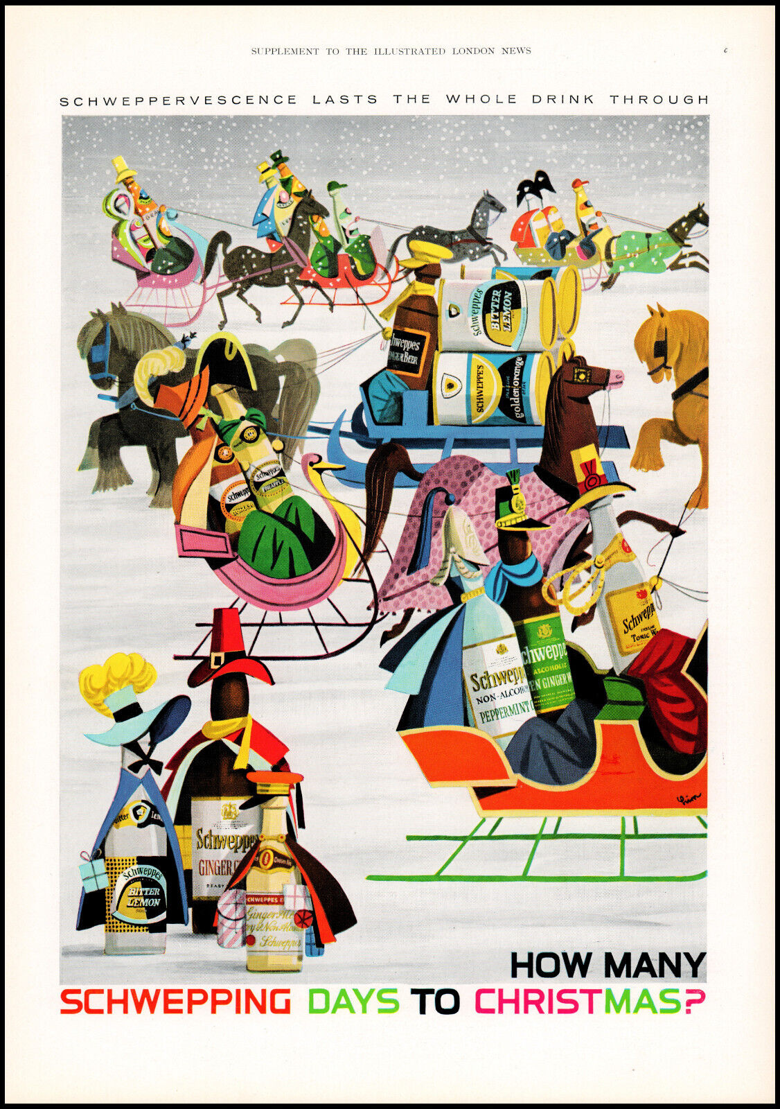 1962 Schweppes Soda Schwepping Days to Christmas retro UK art print ad XL14