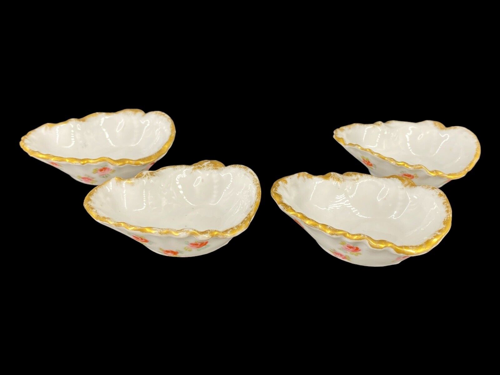 4pc Antique CFH GDM France Limoges Porcelain Hand Painted Flowers Oyster Dishes