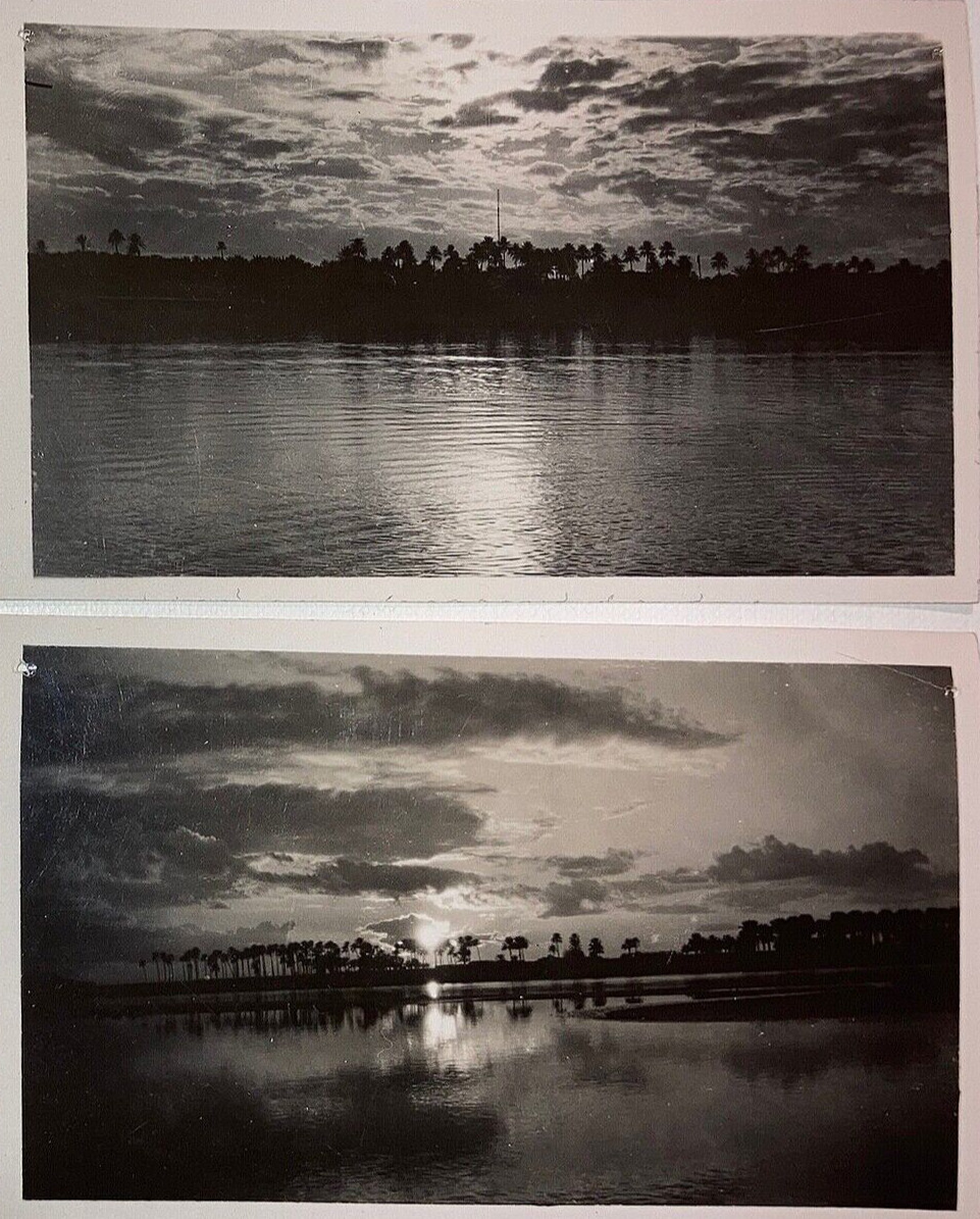 • 2 Lovely Vintage 1925 REAL PHOTOS • SUNSET ON THE TIGRIS RIVER - IRAQ • Rare •