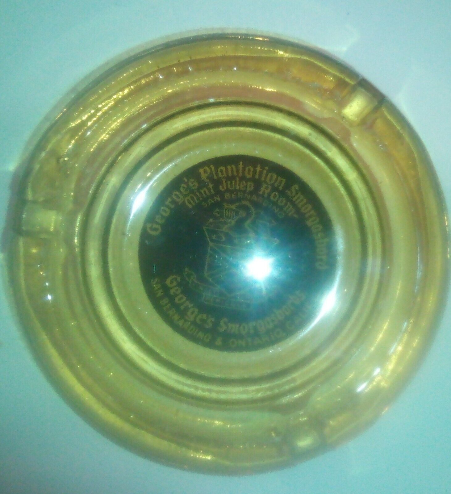 VTG George’s Plantation Smorgasbord Mint Julep Room San Bernardino Glass Ashtray