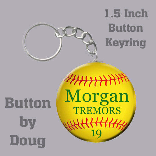 Softball Keyring Personalized with Name, Team, Number and Font Color 1.5 Inch
