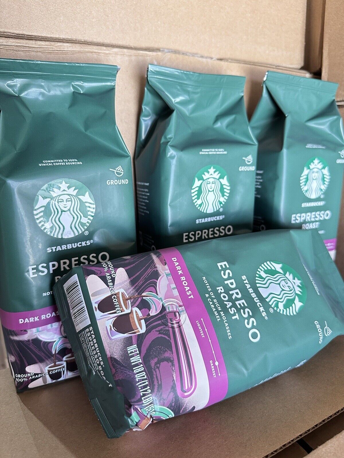 Starbucks Espresso Roast (Dark Roast) coffee 18 oz (pack of 6) 6.75 lbs