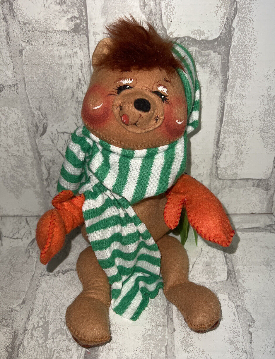 Vintage 1988 Annalee Holiday Christmas Bear Striped Stocking Cap Scarf Mittens
