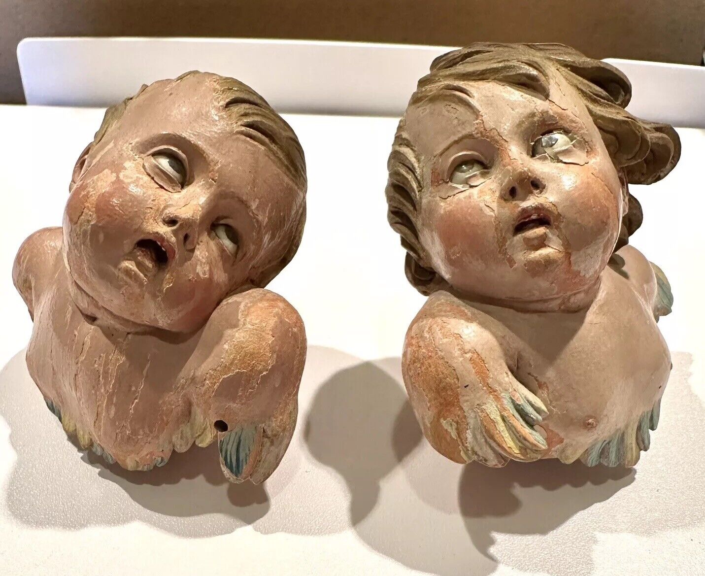 Vintage Couple Cherubs Angels Eyes Of Glass Terracotta Figurines