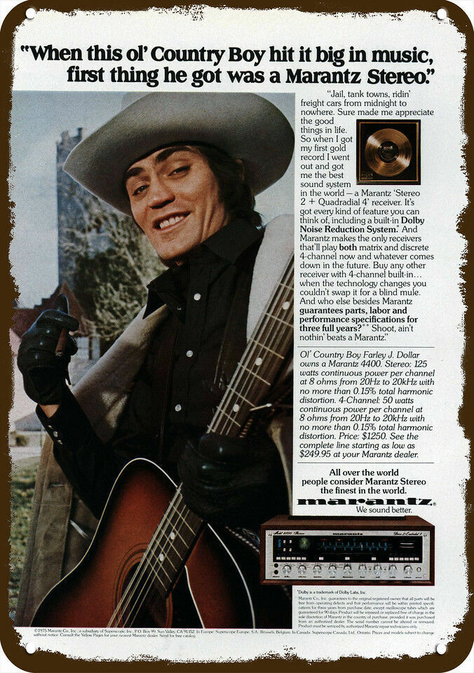 1975 Farley J. Dollar & Marantz Stereo Vintag-Look DECORATIVE REPLICA METAL SIGN