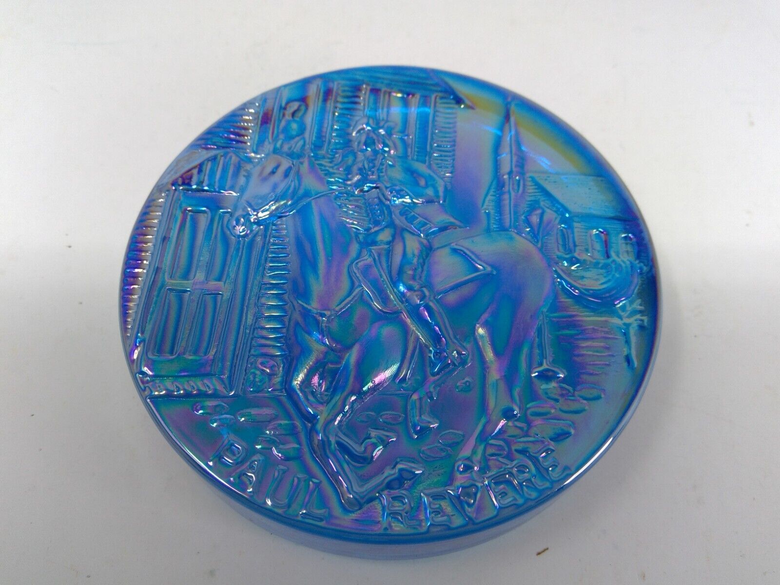 Wheaton Glass Paul Revere Carnival Glass Disc Paperweight