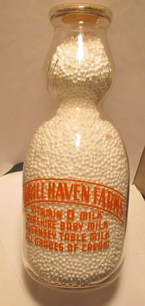 vintage pyro qt milk bottle Merrill Haven farms dairy ayrshire baby milk creamto