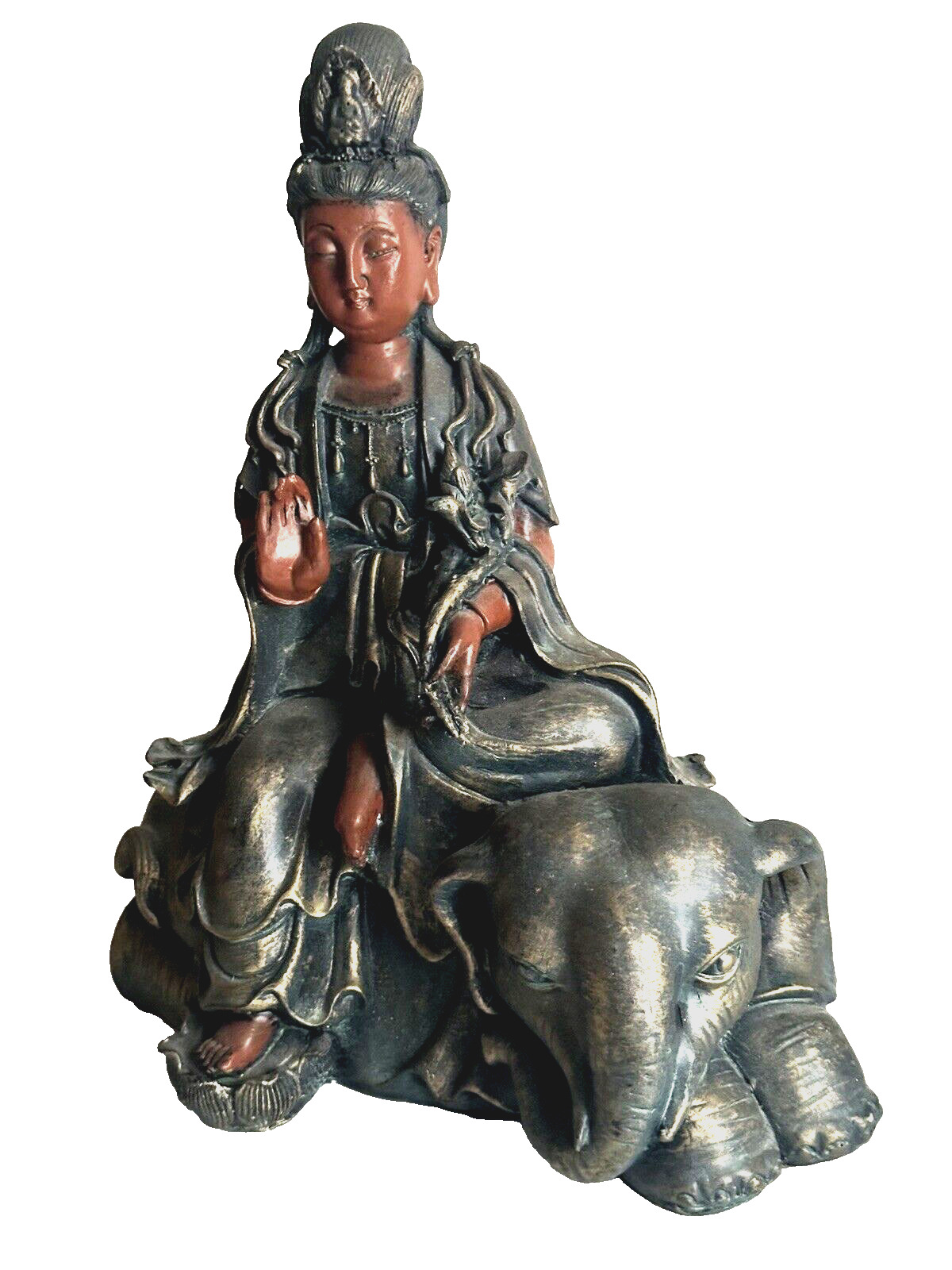 Vintage  Quan Yin Buddha Goddess of Mercy  Sitted on an Elephant Resin , Statue