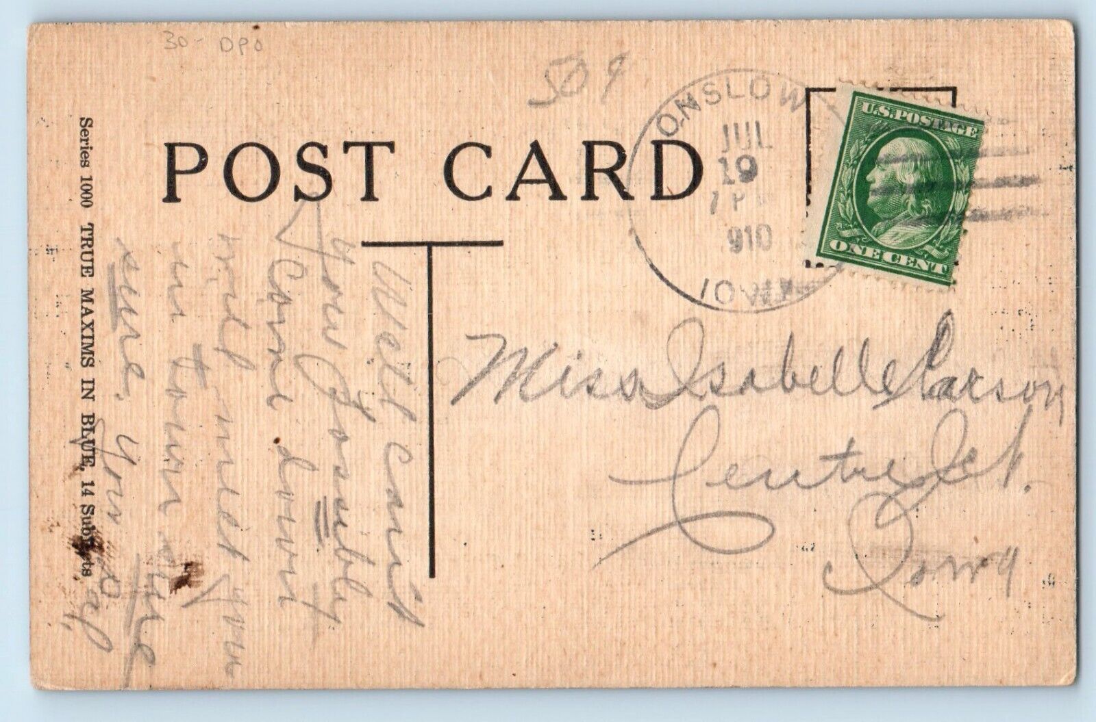 DPO Onslow Iowa IA Postcard It Is Better Late Than Never D. Hillson Signed