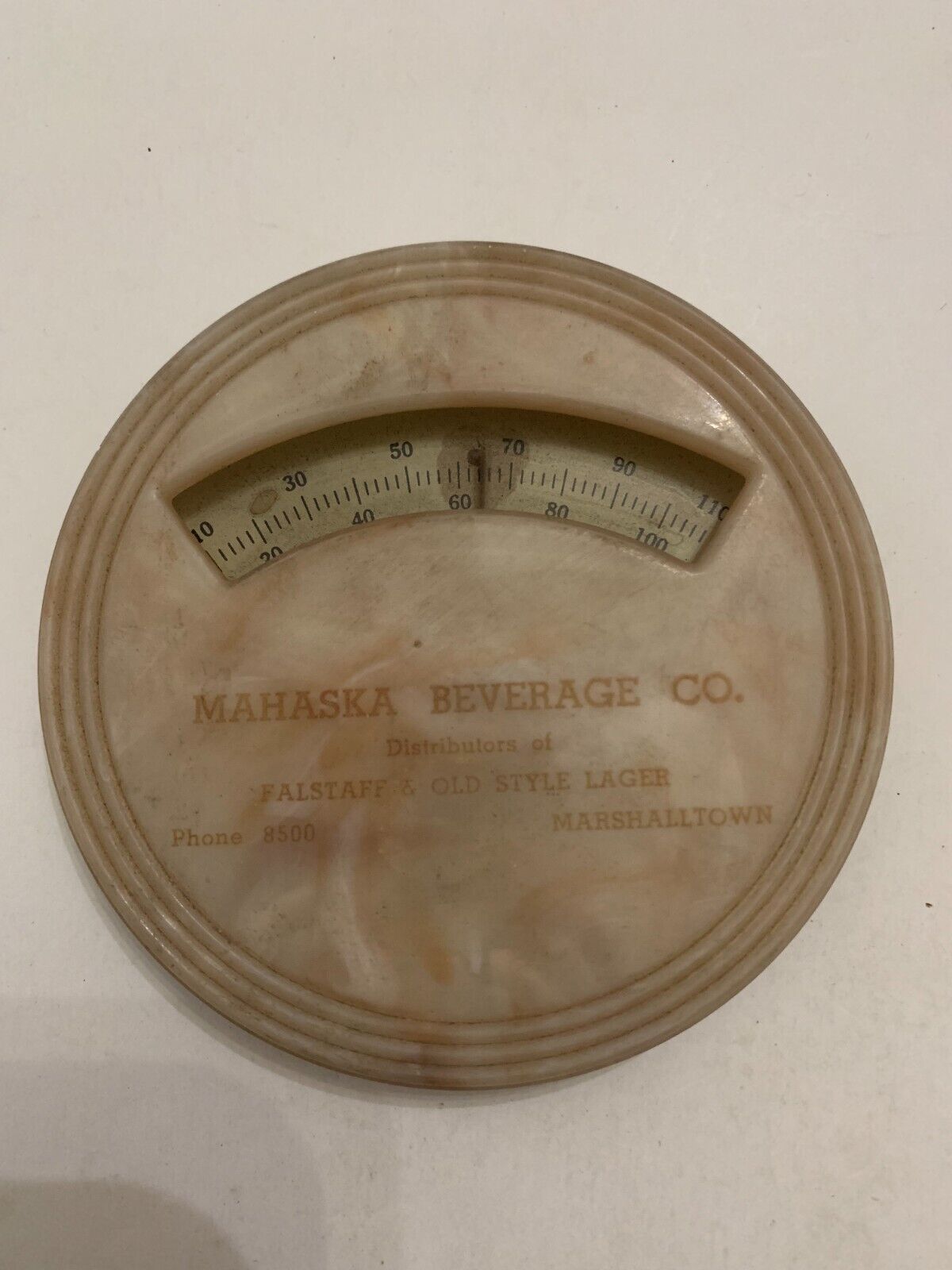 Vintage Mahaska Beverage Co. Falstaff Lager Marshalltown Iowa Thermometer