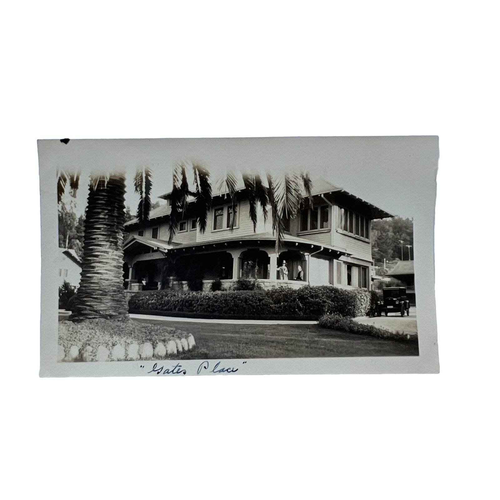 Antique Photo March 1926 California House Large Veranda Palm Tree Gates Place
