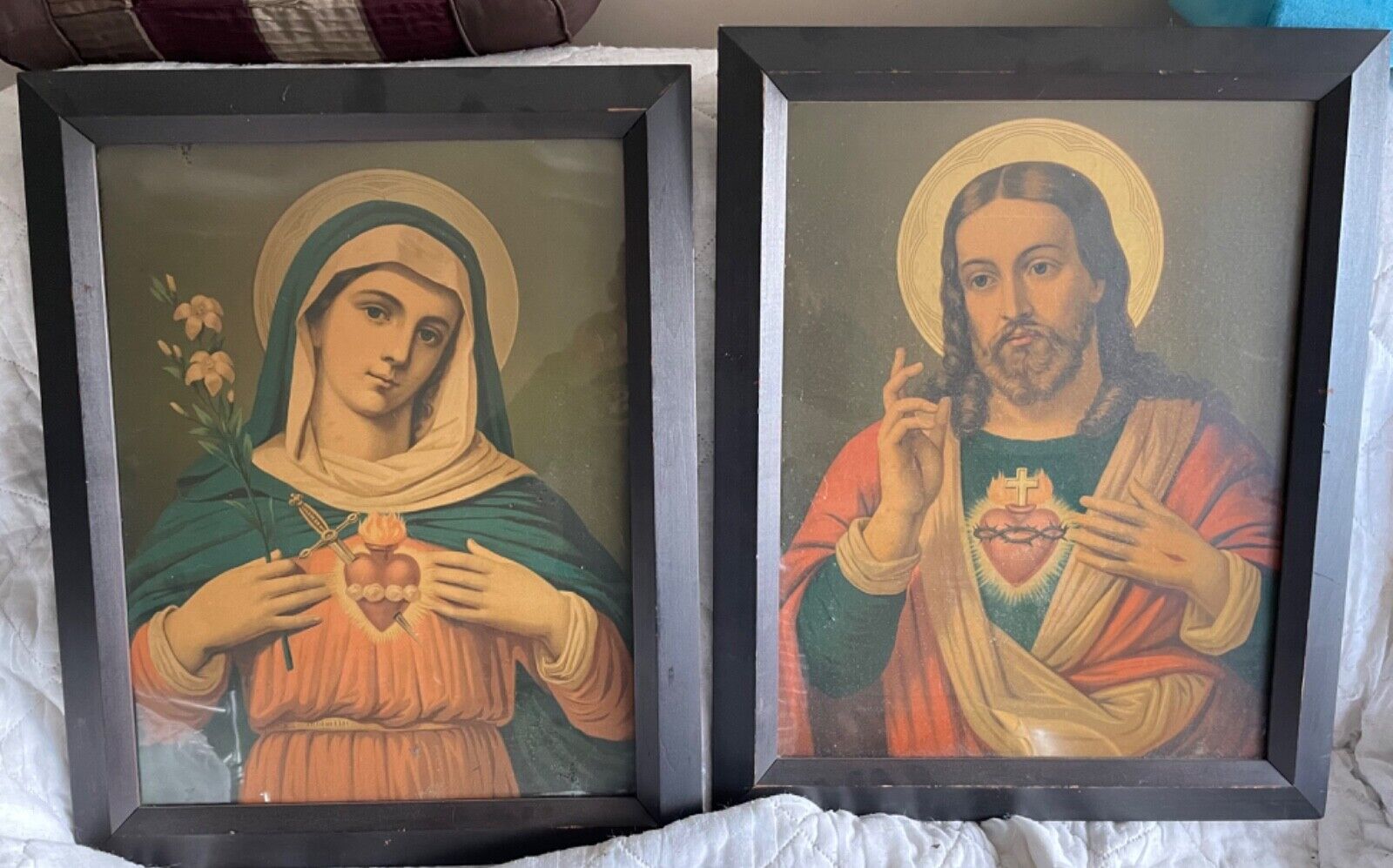 Vintage  2  Wood Framed Religious Pictures 