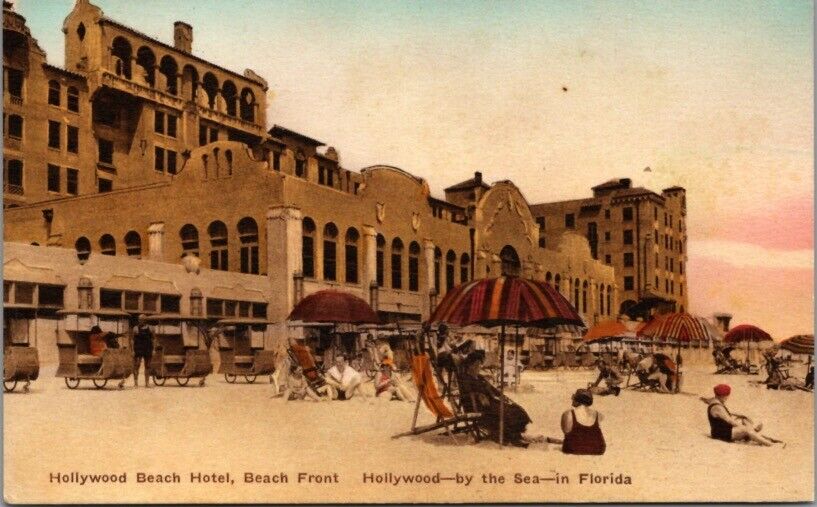 Hollywood By The Sea Beach Hotel FL Hand Colored Albertype Vintage Postcard