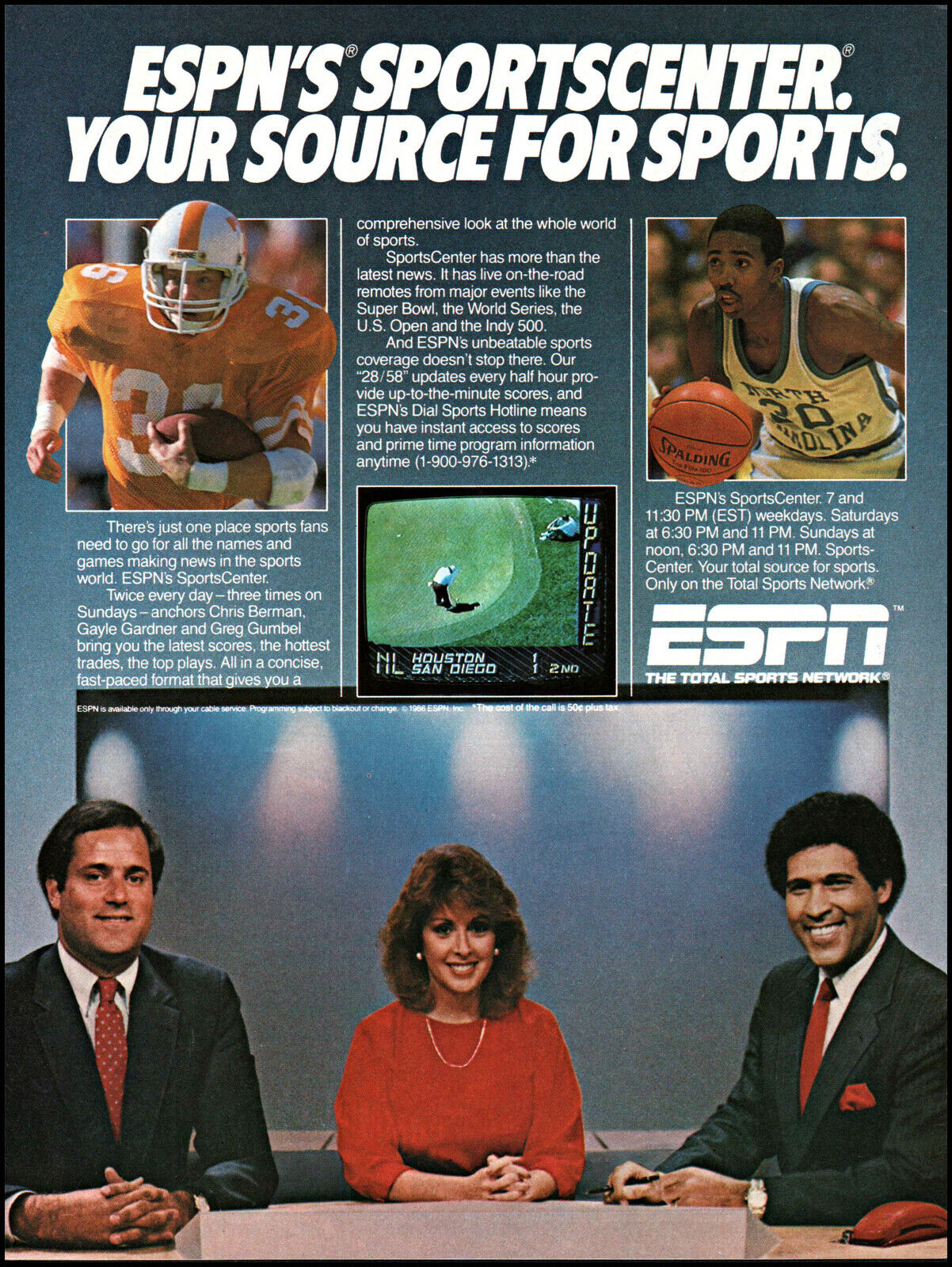 1986 ESPN Chris Berman Gayle Gardner Sportscenter retro photo print ad S14