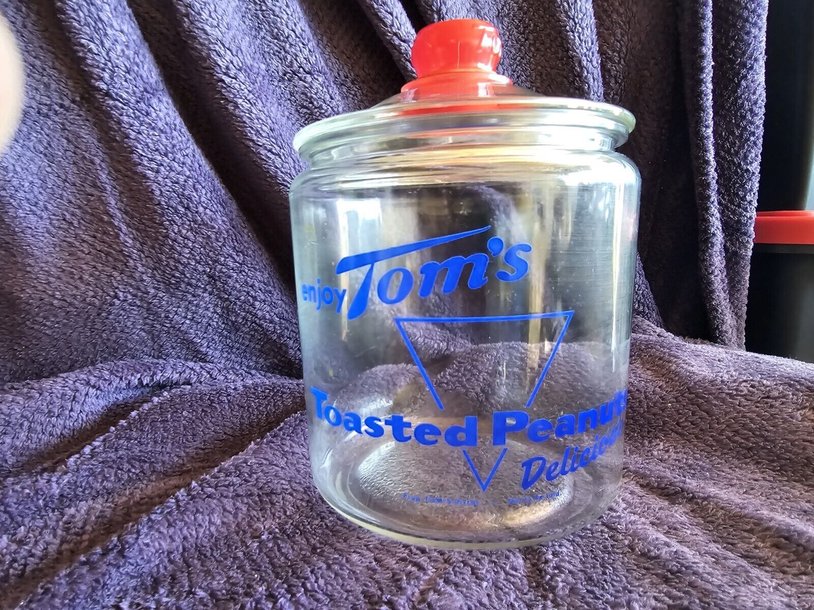 Vintage Tom\'s Toasted Peanuts Glass Jar with Red Top Knob - Perfect...