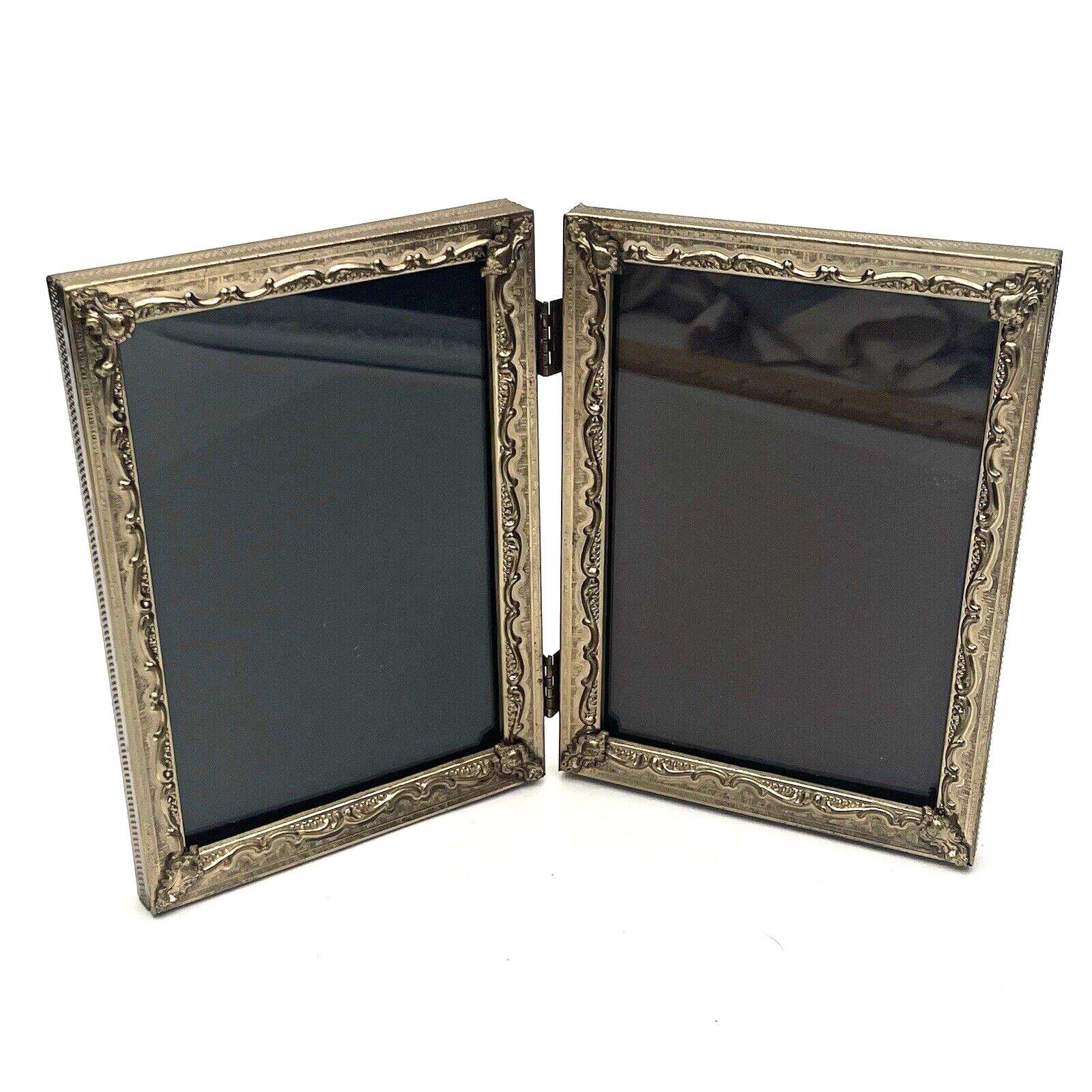 Vintage Gold Tone Mid Century Ornate Embossed Picture Photo Frame Double 5x8