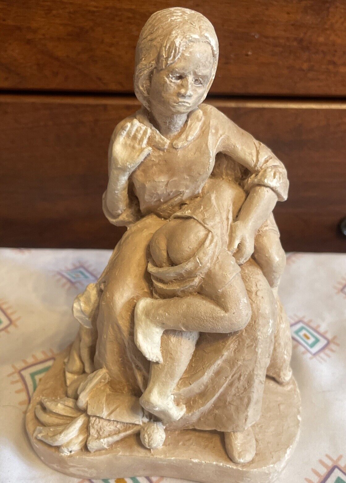 Vintage 1977 Lady Spanking Child Over Knee With Pups Pulling At Her Figurine