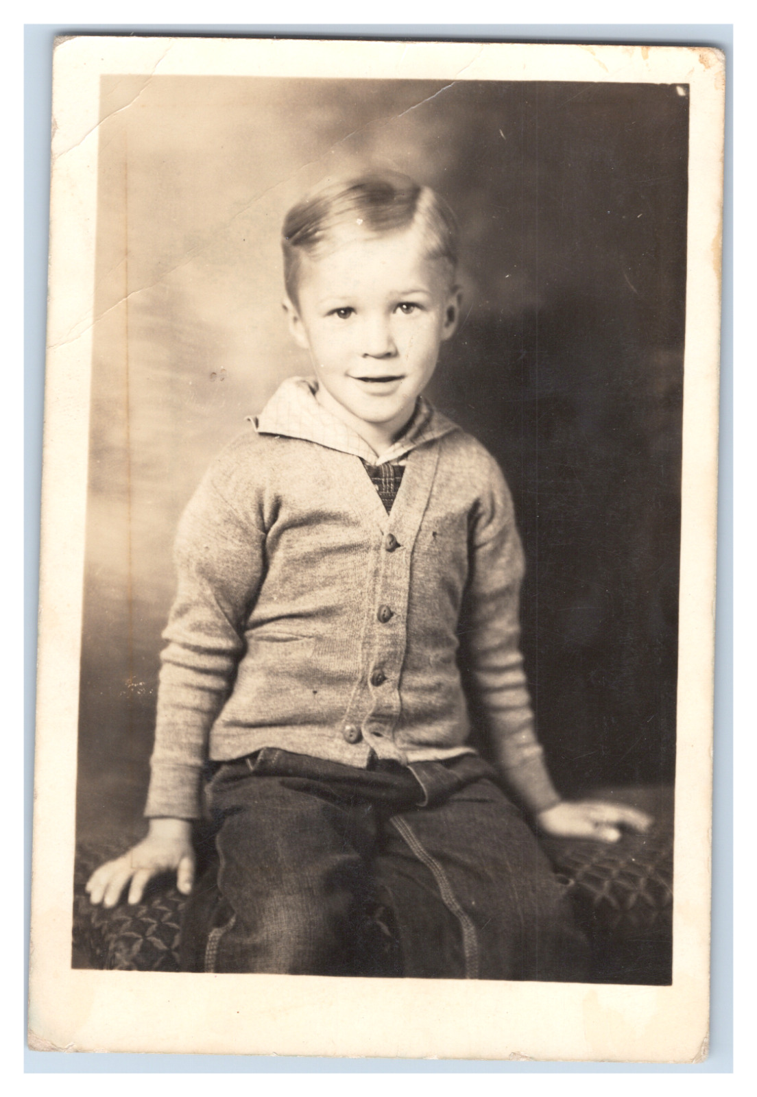 Vintage RPPC Postcard Young Boy Poising for Picture