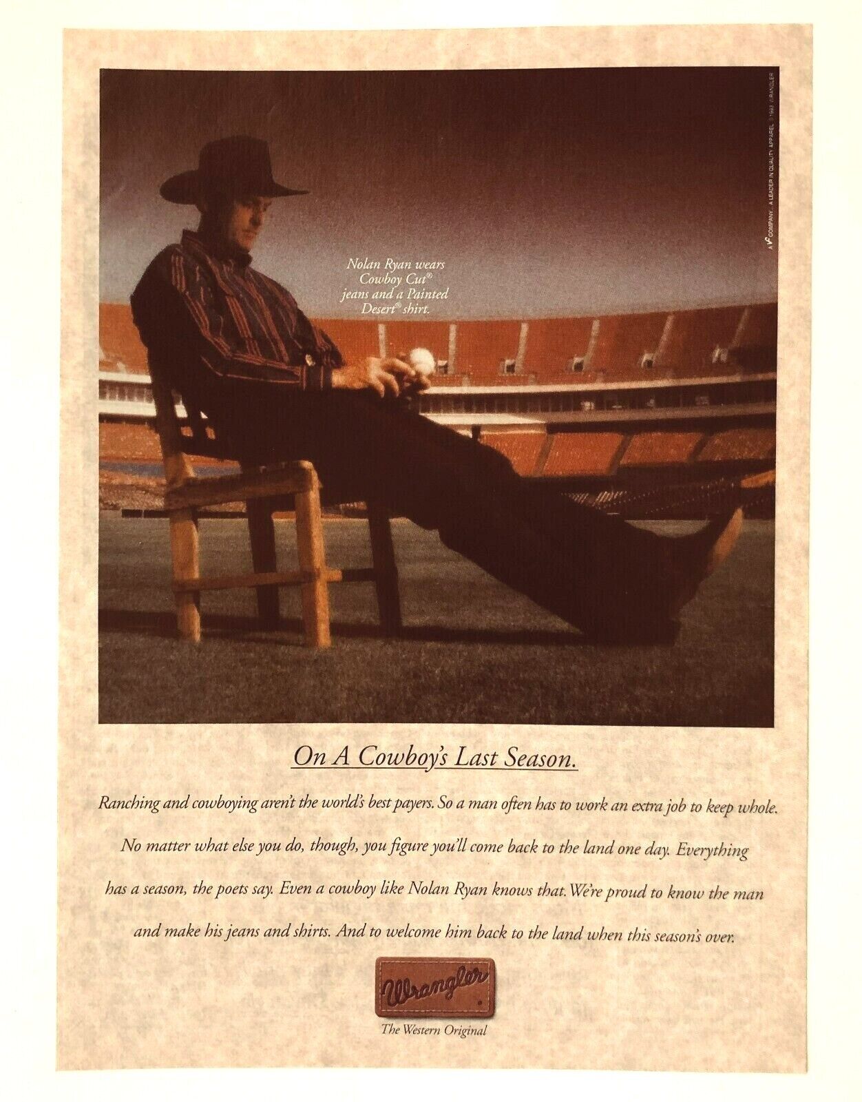 1993 Wrangler Advertisement Nolan Ryan Baseball Pitcher Last Season Photo Print 