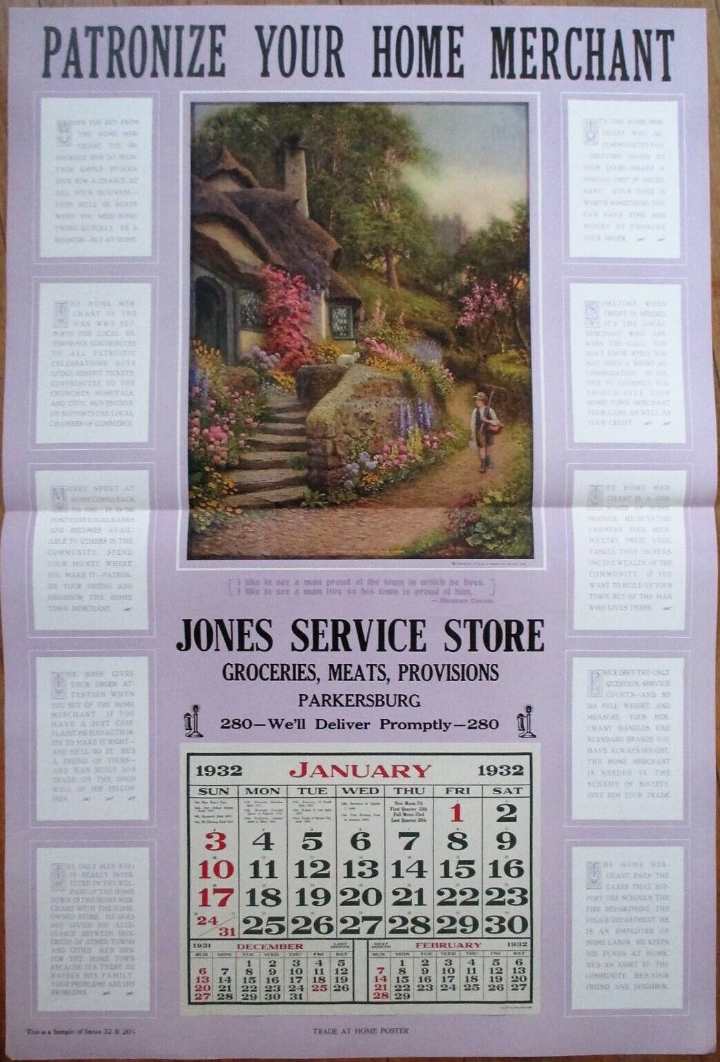 Parkersburg, WV 1932 Advertising Calendar/32x21 Poster: Grocery - West Virginia