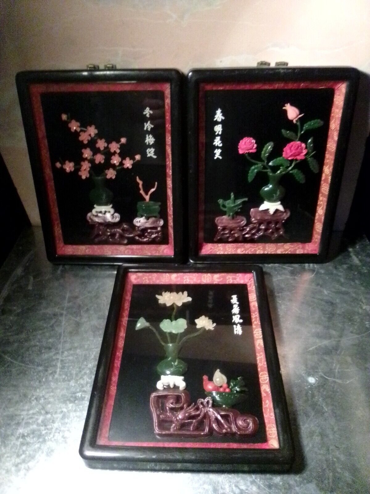 Set Of 3 Vintage Oriental Asian Themed Wall Pictures Art