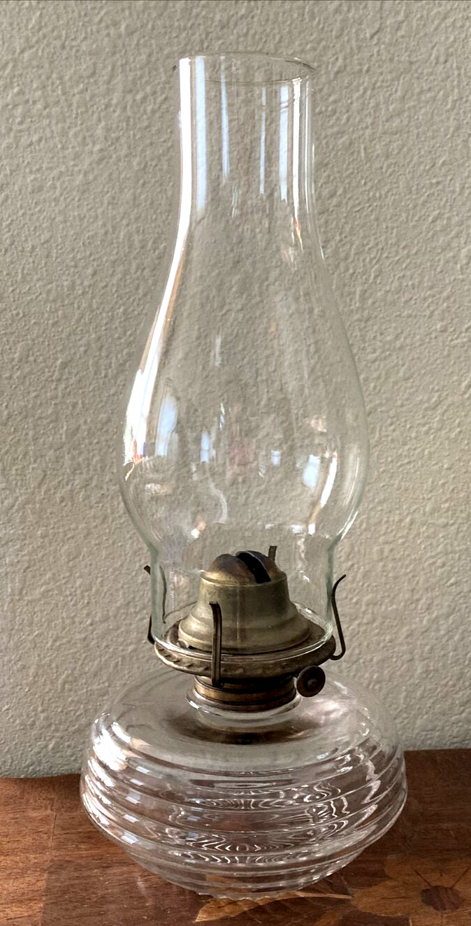 Vintage Oil Lamp with Chimney and  Unique Burner 12.75 inches tall