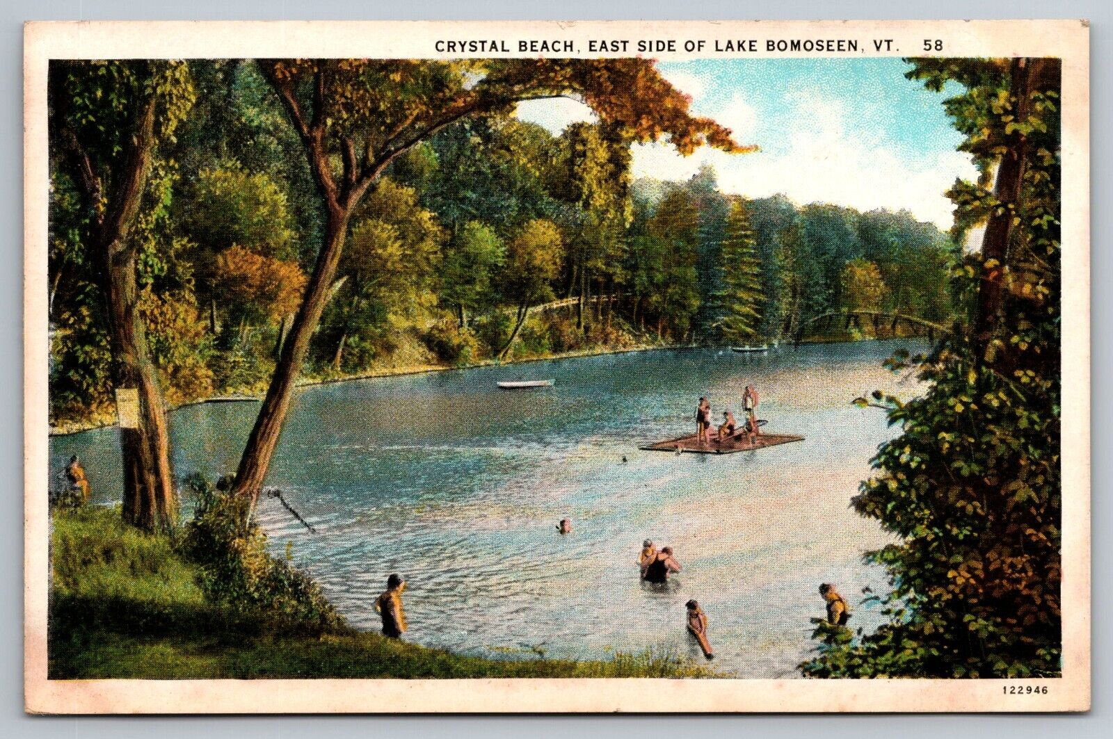 Crystal Beach. East Side of Lake Bomoseen, Vermont Vintage Postcard