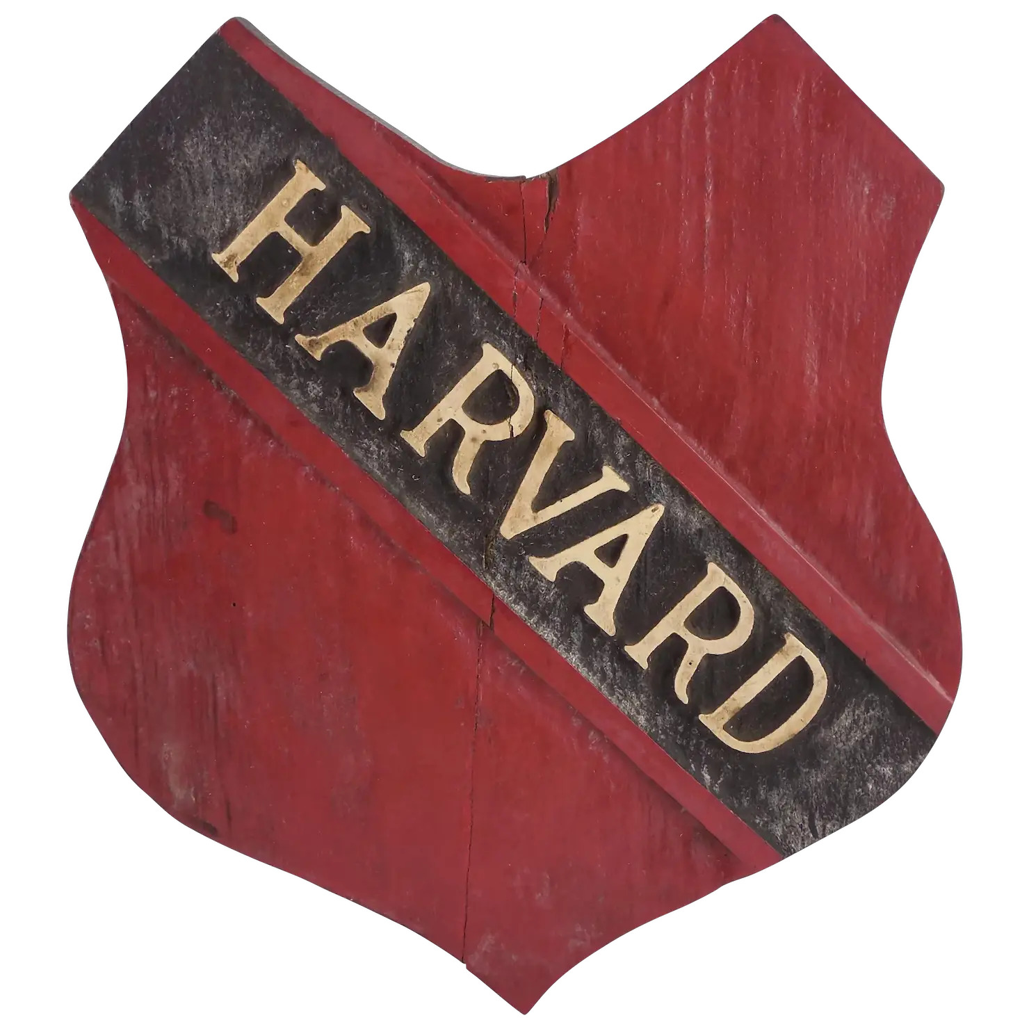 HARVARD University Hand Carved Wooden Shield — One-of-a-Kind, c 1920s, RARE