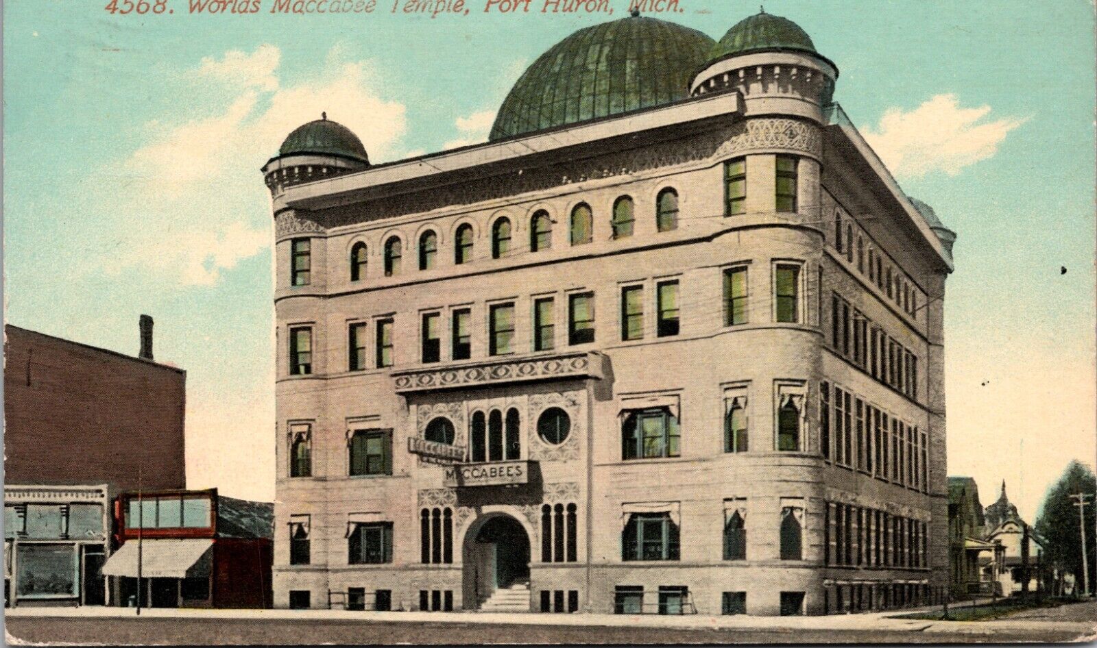 1913 Port Huron Michigan MI Worlds Maccabee Temple Vintage Postcard L56
