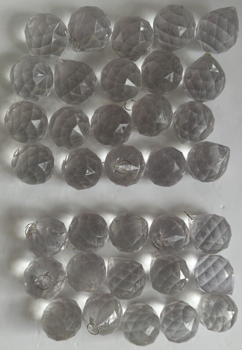 Lot of 35 Vintage Prism Lucite Faceted Round Balls For Chandelier, Crafts, X-mas