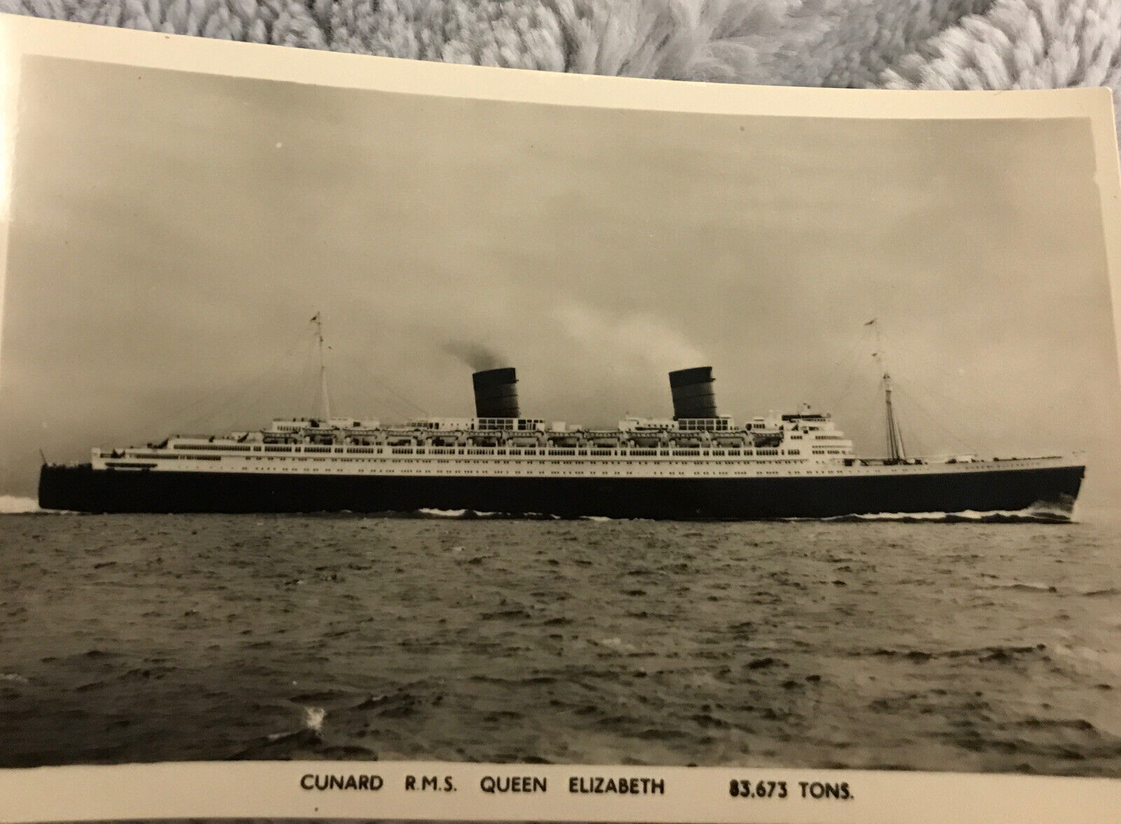 RMS Queen Elizabeth RPPC Cunard Line Steam Boat Photo