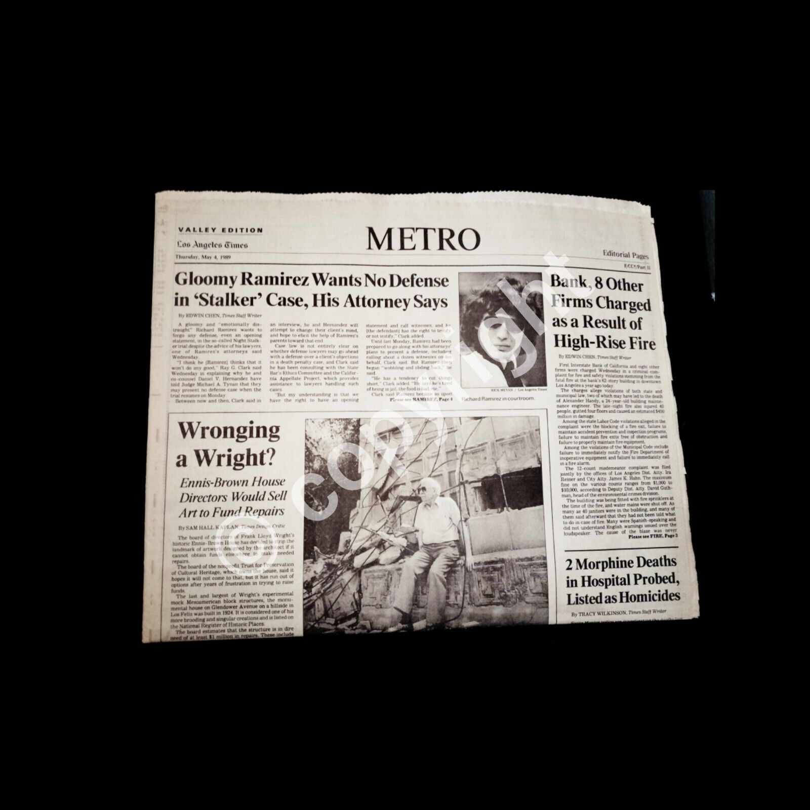 Los Angeles Metro Newspaper - 1989 Night Stalker Richard Ramirez 